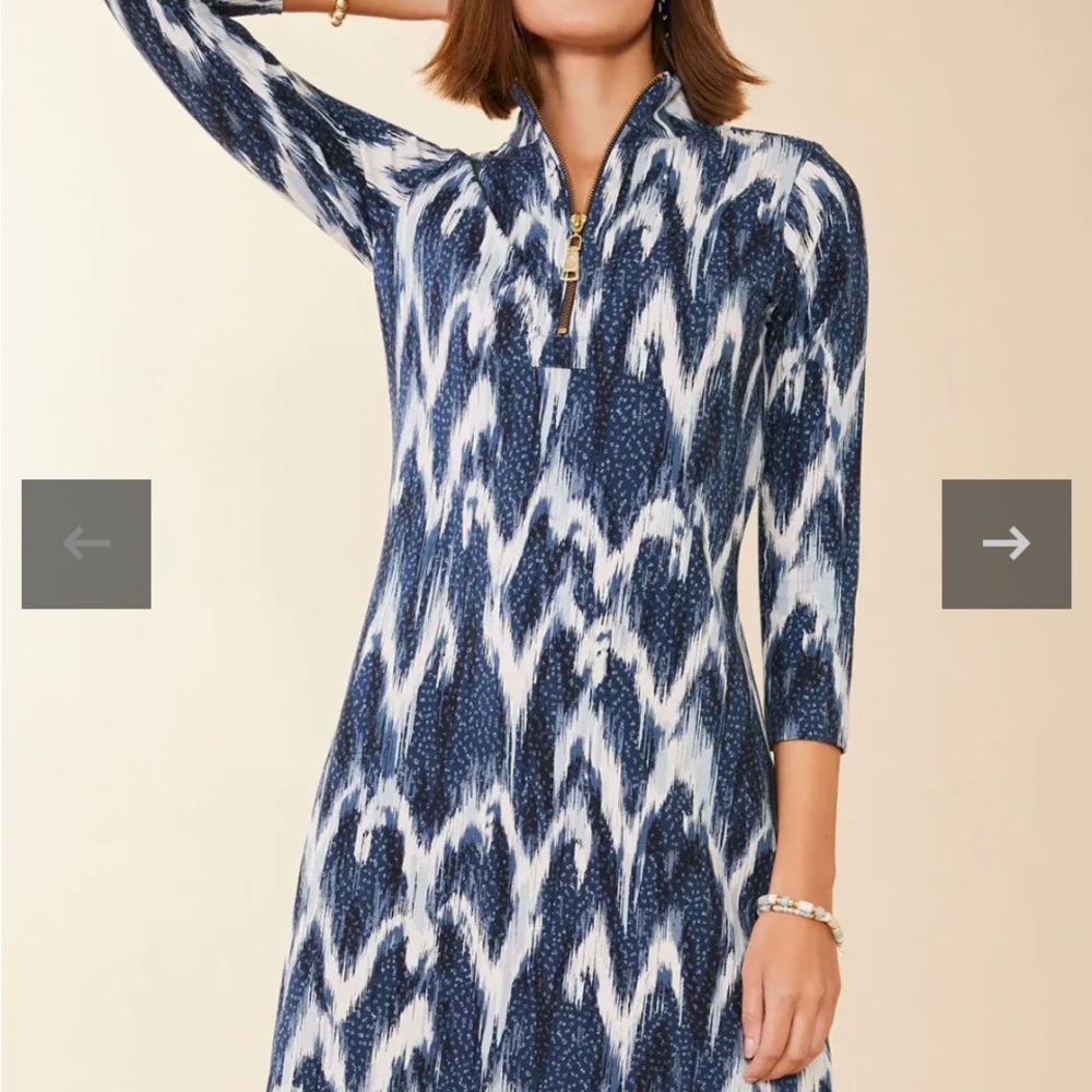 Spartina Nora Half Zip Dress Navy Blue Chevron Stripe Gold Zip Pockets Sz XXL